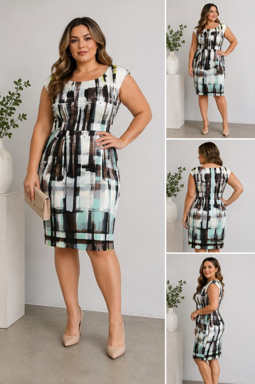Maggy London Dress 14 NWT Abstract Brushstroke Sheath Career Cocktail Midi
